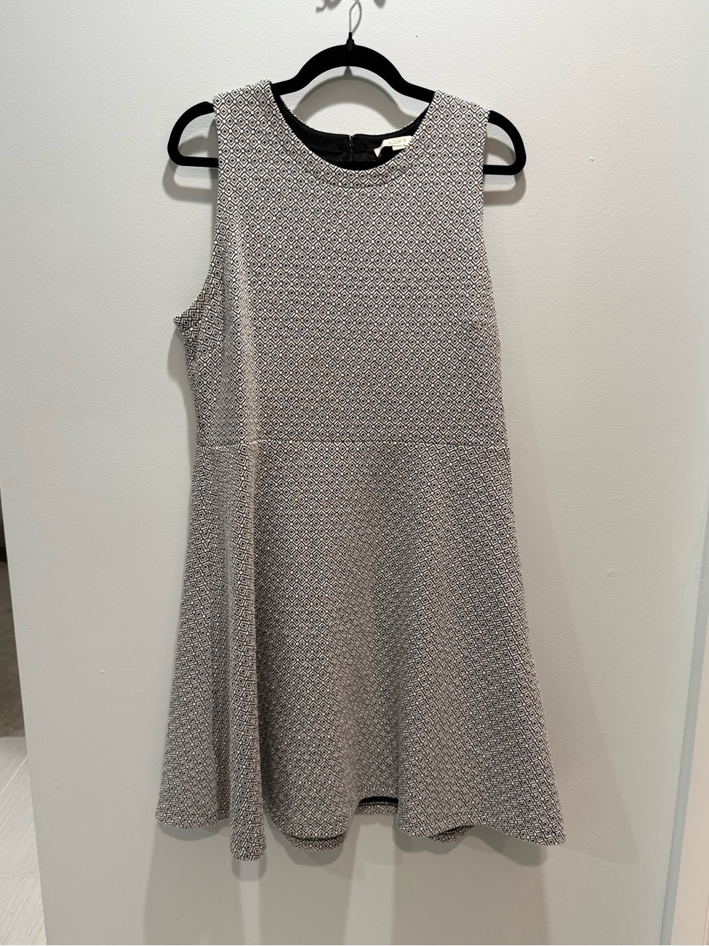 LOFT Black White Geometric Print Sleeveless Fit & Flare Dress Size 14